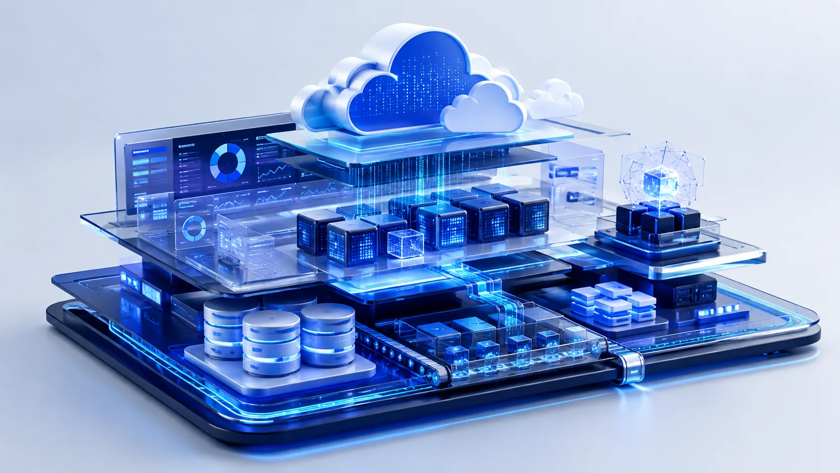 Ilustrasi arsitektur cloud dan teknologi web Renderya Technology
